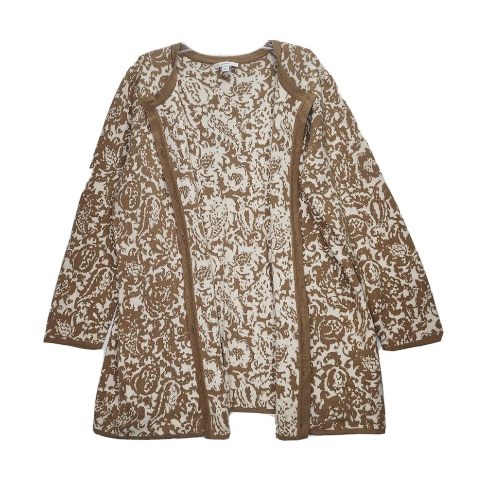 ISAAC MIZRAHI LIVE! Beautiful Tan and Cream Paisley Ladies sweater Like NewSZ S